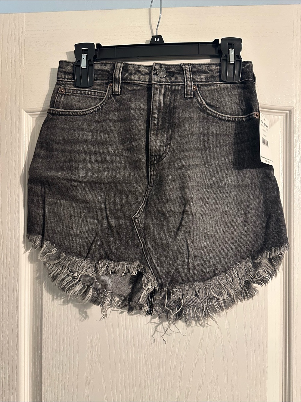 Free People Women’s Frayed Hem High-Waist Denim Skirt - washed black
